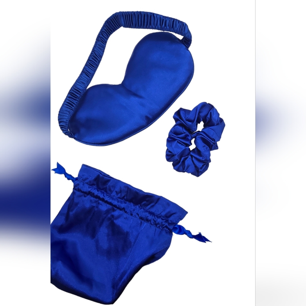 Eye mask and hair scrunchie with pouch 3 piece set